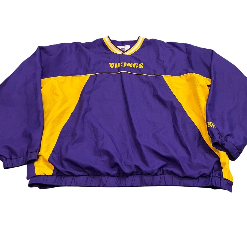 NFL Minnesota Vikings Windbreaker Pullover Mens XL Purple Gold V-Neck Side Zip
